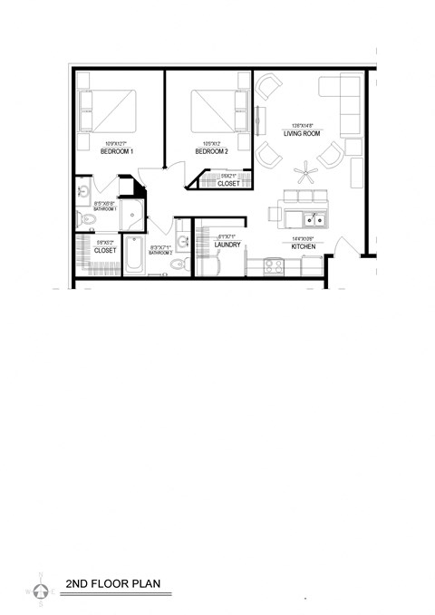 2 Bed/2 Bath Detached Garage Floor Plan